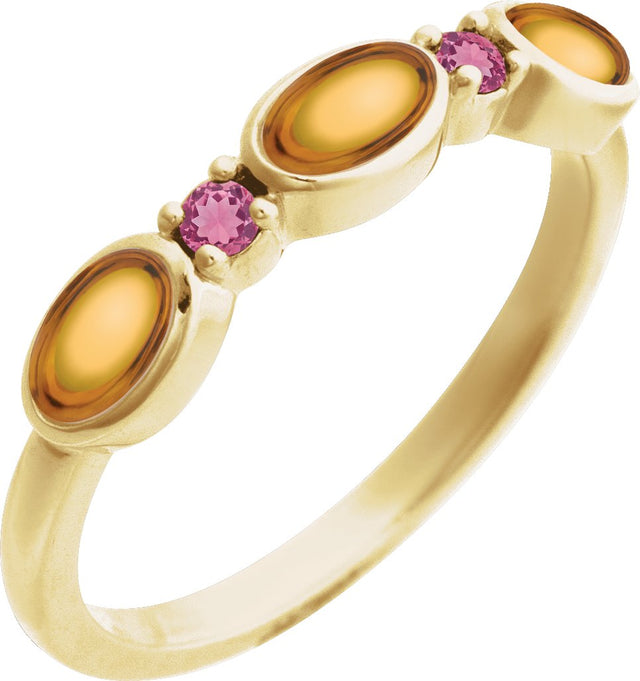 14K Gold Oval Natural Citrine & Natural Pink Tourmaline Accented Ring - Yellow Gold
