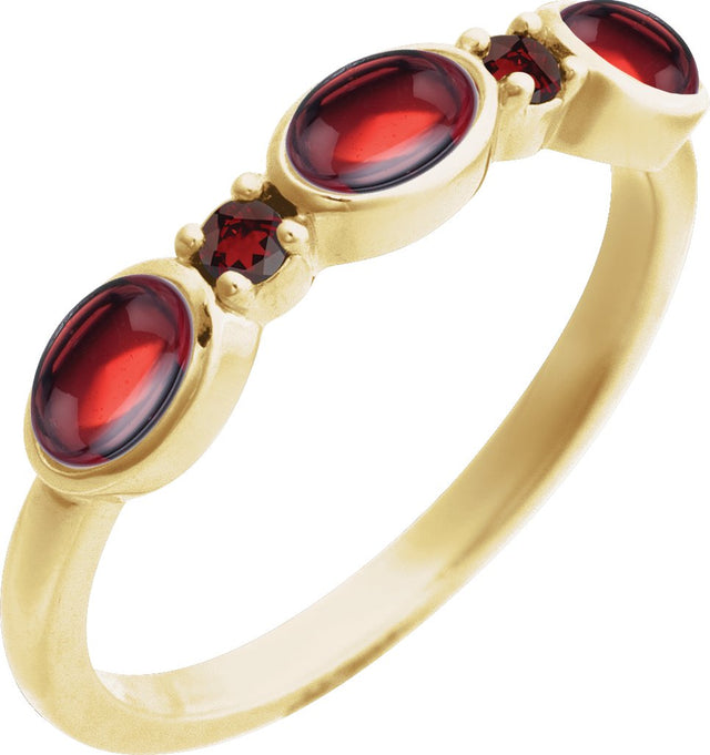 14K Gold Oval Natural Mozambique Garnet Accented Ring - Yellow Gold