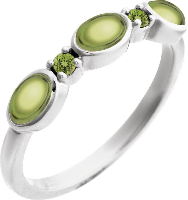 Platinum Oval Natural Peridot Accented Ring