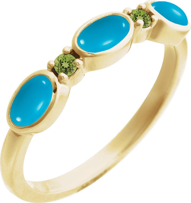 14K Gold Oval Natural Turquoise & Natural Peridot Accented Ring - Yellow Gold
