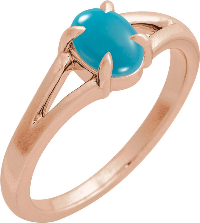 14K Gold Oval Natural Turquoise Cabochon Ring – 6-7mm Stones - Rose Gold