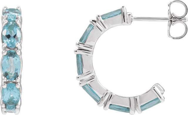 Platinum Oval Natural Aquamarine Accented Hoop Earrings