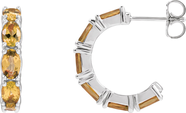Platinum Oval Natural Citrine Accented Hoop Earrings – 5x3mm