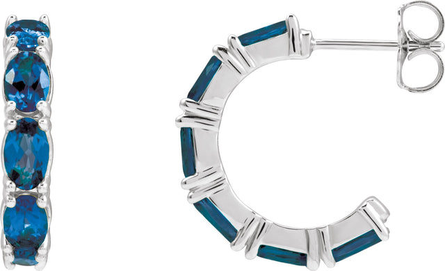Platinum Oval Natural Blue Sapphire Accented Hoop Earrings