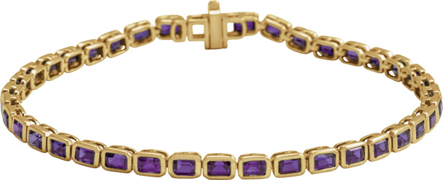 14K Gold Emerald Natural Amethyst Bezel-Set Line Bracelet - Yellow Gold