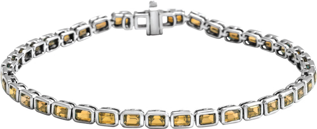 14K Gold Emerald Natural Citrine Bezel-Set Line Bracelet - White Gold