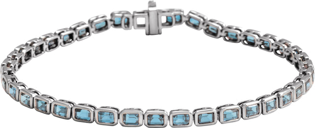 14K Gold Emerald Natural Sky Blue Topaz Bezel-Set Line Bracelet - White Gold