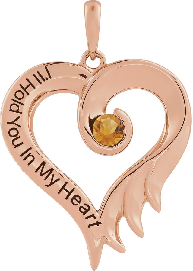 14K Gold Round Natural Citrine I'll Hold You In My Heart Pendant - Rose Gold