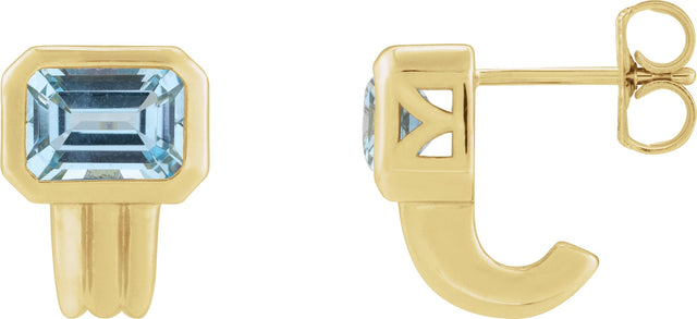 14K Gold Natural Sky Blue Topaz Emerald Bezel-Set Earrings - Yellow Gold