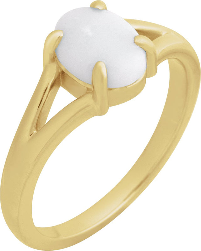 14K Gold Round Natural White Opal Cabochon Ring β 8x6mm - Yellow Gold