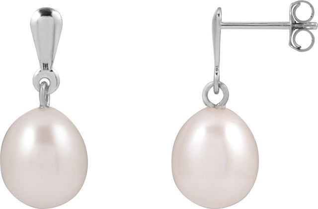 14K Gold Cultured White Freshwater Pearl Pearl Earrings - White Gold