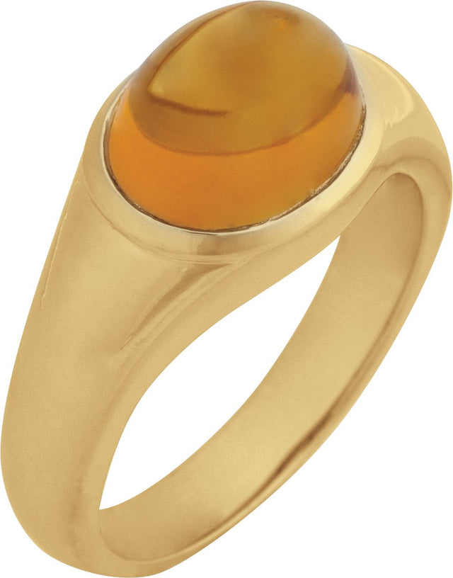 14K Gold Oval Natural Citrine Bezel-Set Cabochon Ring - Yellow Gold