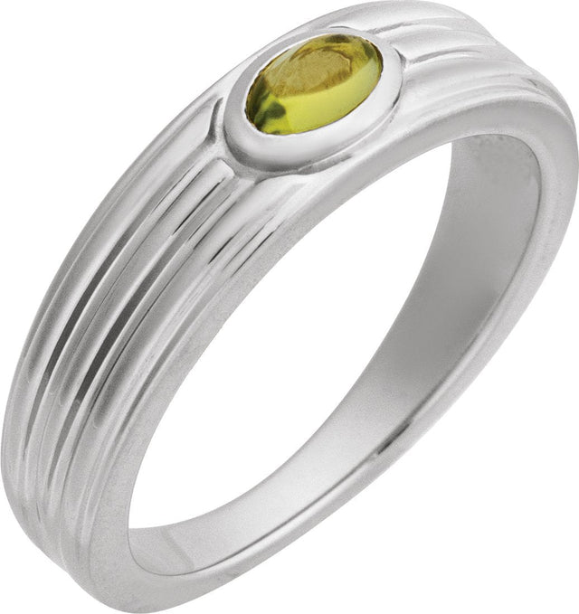 14K Gold Oval Natural Peridot Cabochon Ring – 5x3mm - White Gold