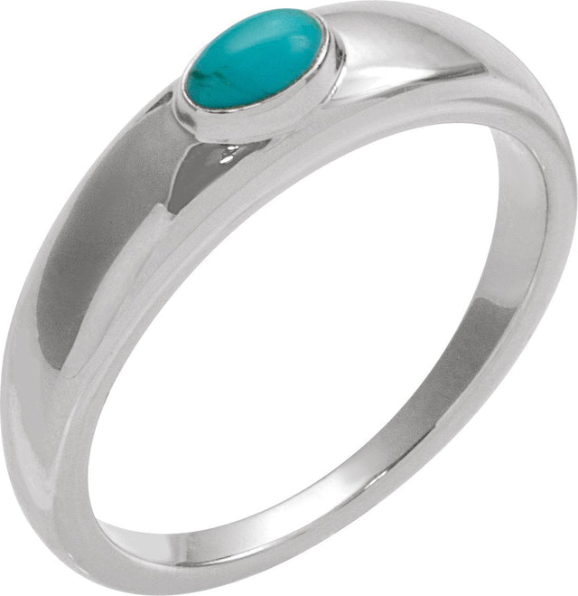 14K Gold Oval Natural Turquoise Cabochon Ring – 5-7mm Stones - White Gold
