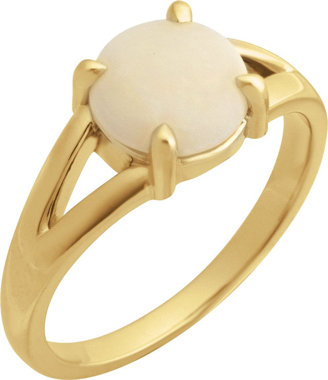 14K Gold Round Natural White Opal Cabochon Ring β 8x6mm - Yellow Gold