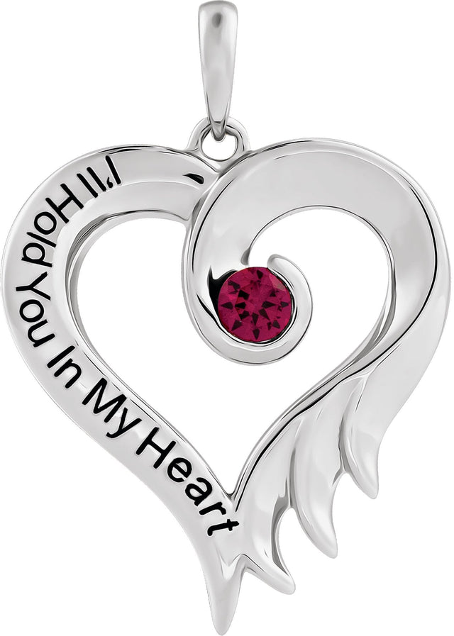 14K Gold Round Lab-Grown Ruby I'll Hold You In My Heart Pendant - White Gold