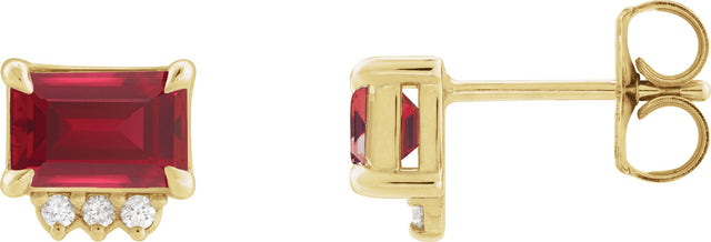 14K Gold Emerald Lab-Grown Ruby & Natural Diamond Accented Earrings - Yellow Gold