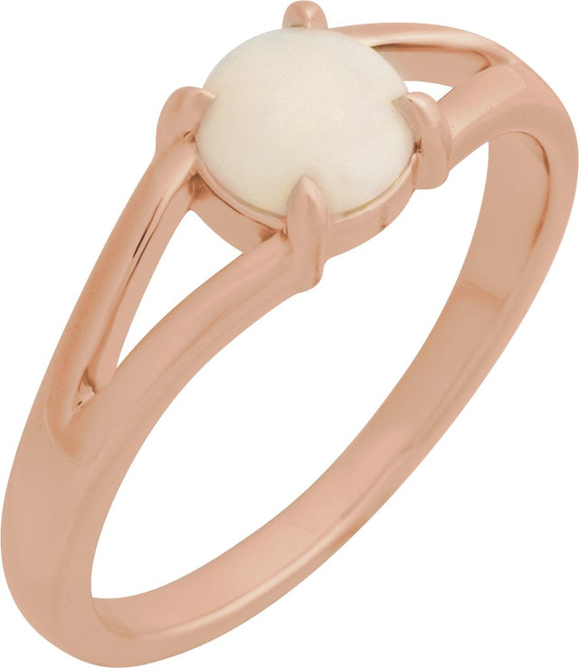 14K Gold Round Natural White Opal Cabochon Ring β 8x6mm - Rose Gold