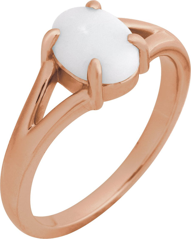 14K Gold Round Natural White Opal Cabochon Ring β 8x6mm - Rose Gold