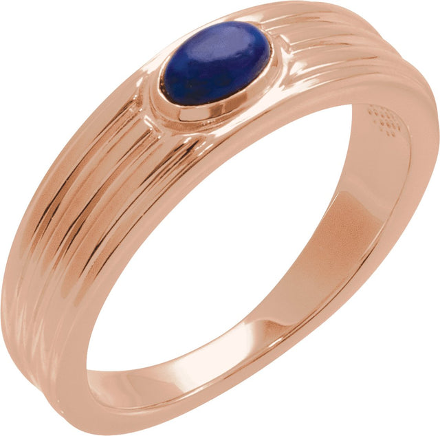 14K Gold Oval Natural Lapis Cabochon Ring - Rose Gold