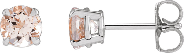 14K Gold Natural Pink Morganite Round 4-Prong Claw Stud Earrings - White Gold