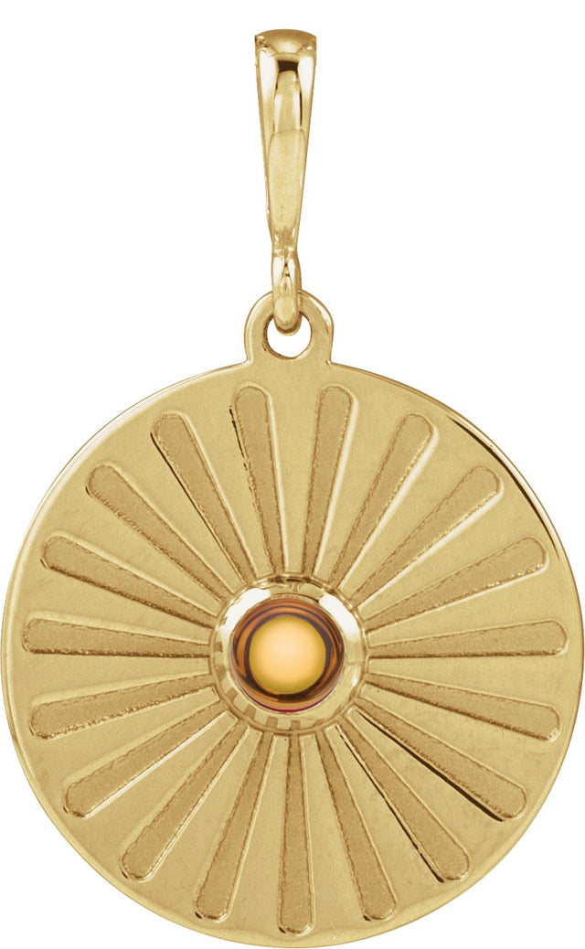 14K Gold Round Natural Citrine Starburst Cabochon Necklace or Pendant - Yellow Gold
