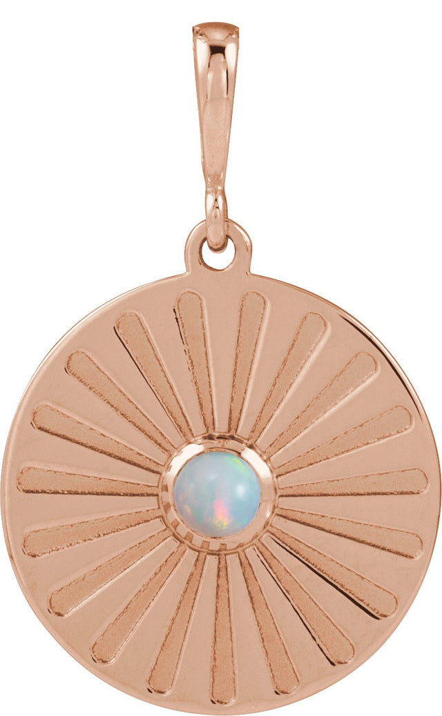 14K Gold Round Natural Ethiopian Opal Starburst Cabochon Necklace or Pendant - Rose Gold