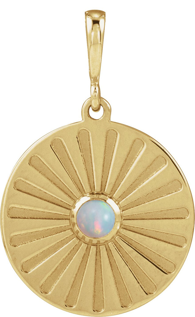 14K Gold Round Natural Ethiopian Opal Starburst Cabochon Necklace or Pendant - Yellow Gold