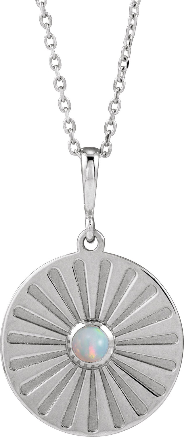 Platinum Round Natural Ethiopian Opal Starburst Cabochon Necklace or Pendant