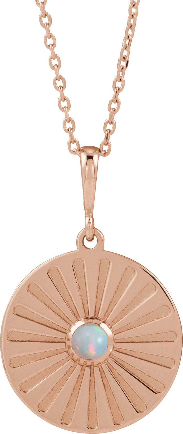 14K Gold Round Natural Ethiopian Opal Starburst Cabochon Necklace or Pendant - Rose Gold
