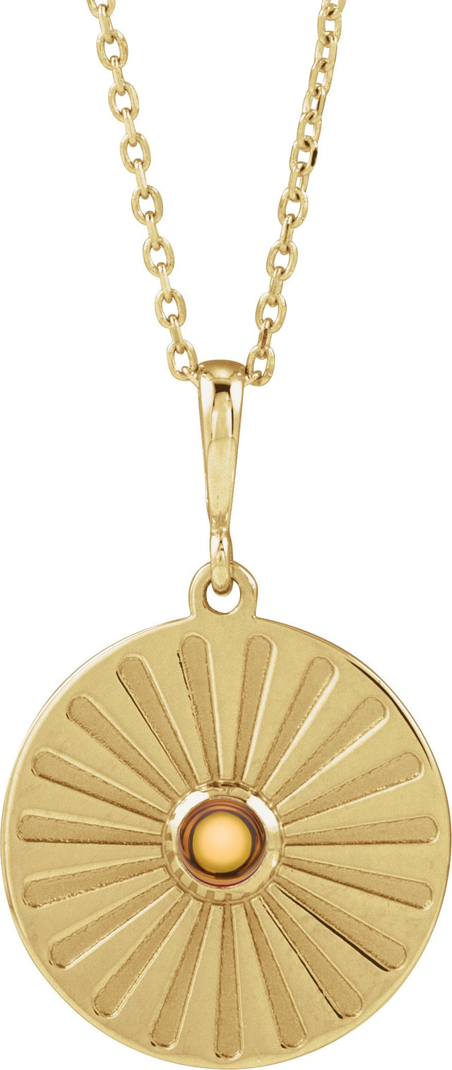 14K Gold Round Natural Citrine Starburst Cabochon Necklace or Pendant - Yellow Gold