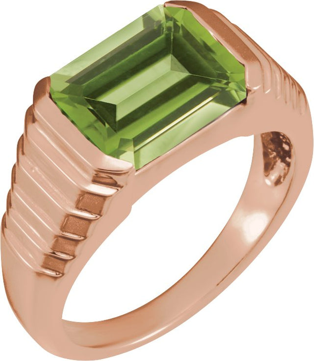 14K Gold Natural Peridot Emerald Bezel-Set Ring - Rose Gold