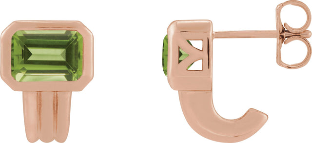 14K Gold Natural Peridot Emerald Bezel-Set Earrings - Rose Gold