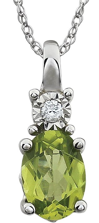 14K Gold Oval Natural Peridot & Natural Diamond Accented Necklace