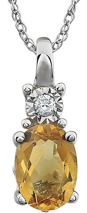 14K Gold Oval Natural Citrine & Natural Diamond Accented Necklace