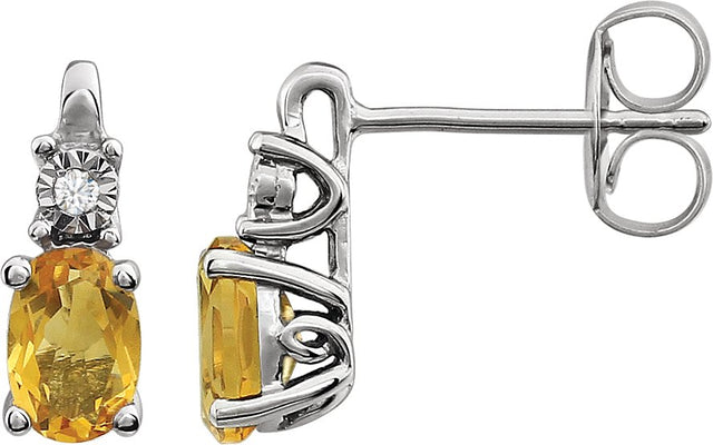 14K Gold Oval Natural Citrine & Natural Diamond Accented Birthstone Earrings