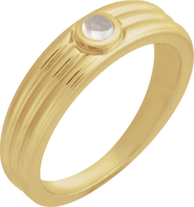14K Gold Oval Natural Rainbow Moonstone Cabochon Ring – 5x3mm - Yellow Gold