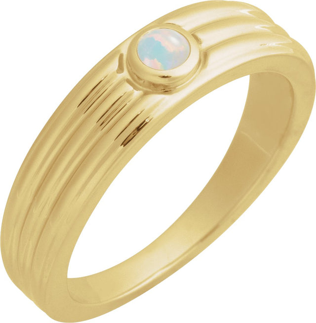 14K Gold Oval Natural White Opal Cabochon Ring – 5x3mm - Yellow Gold