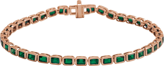 14K Gold Emerald Natural Tsavorite Garnet Bezel-Set Line Bracelet - Rose Gold