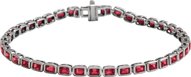 14K Gold Emerald Lab-Grown Ruby Bezel-Set Line Bracelet - White Gold