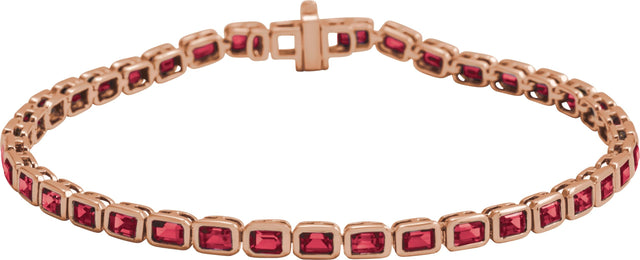 14K Gold Emerald Lab-Grown Ruby Bezel-Set Line Bracelet - Rose Gold