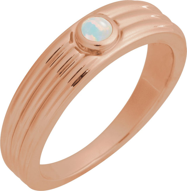 14K Gold Oval Natural White Opal Cabochon Ring – 5x3mm - Rose Gold