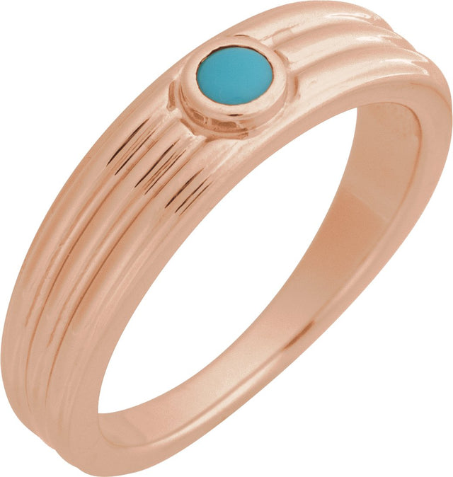 14K Gold Oval Natural Turquoise Cabochon Ring – 5x3mm - Rose Gold