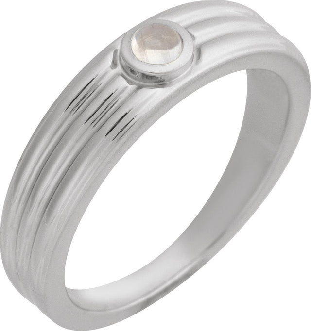 14K Gold Oval Natural Rainbow Moonstone Cabochon Ring – 5x3mm - White Gold