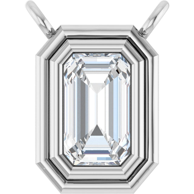 Platinum Emerald Natural White Sapphire Round Bezel-Set Necklace