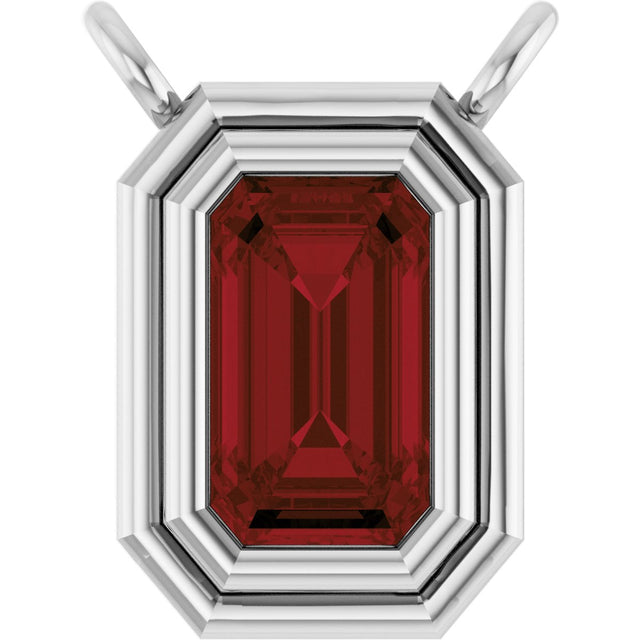 14K Gold Natural Mozambique Garnet Round Bezel-Set Necklace - White Gold