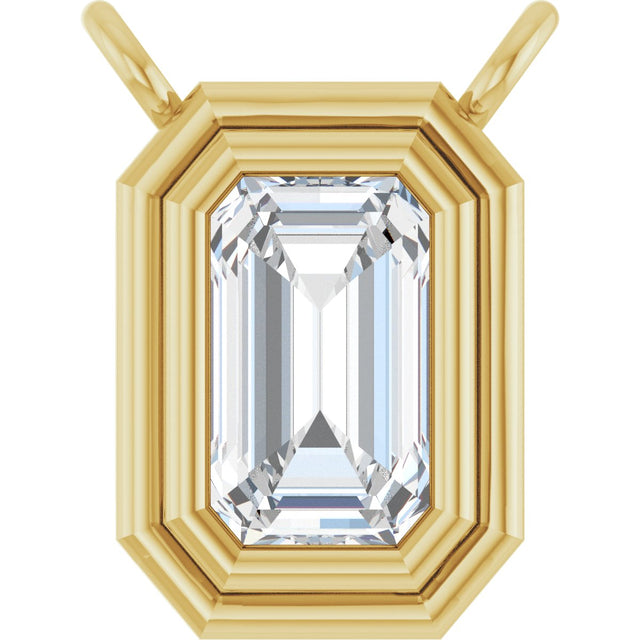 14K Gold Natural White Sapphire Round Bezel-Set Necklace - Yellow Gold