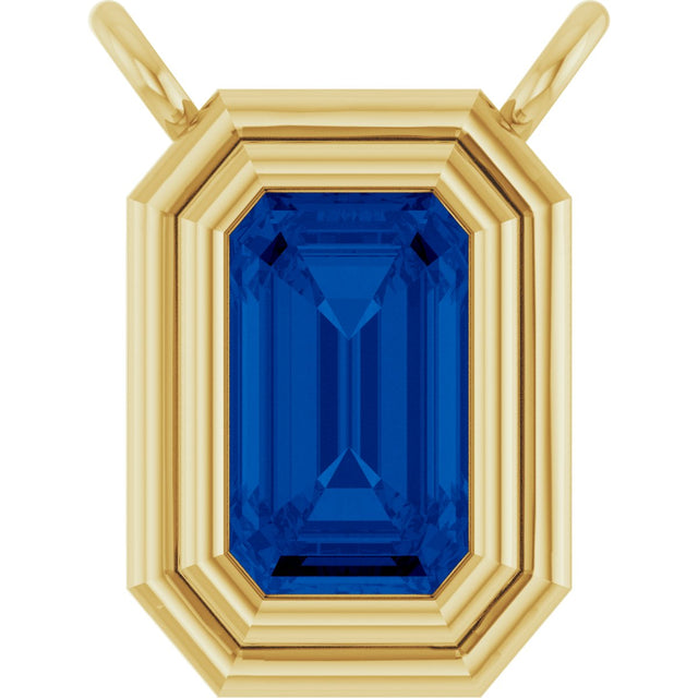 14K Gold Natural Blue Sapphire Round Bezel-Set Necklace - Yellow Gold