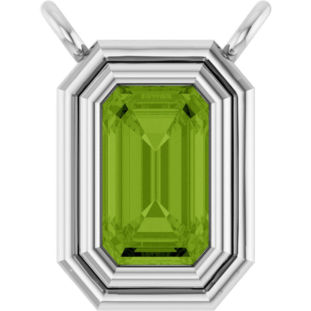 Platinum Emerald Natural Peridot Round Bezel-Set Necklace