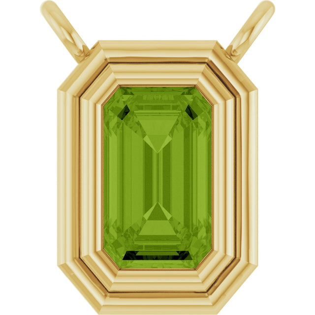 14K Gold Natural Peridot Round Bezel-Set Necklace - Yellow Gold